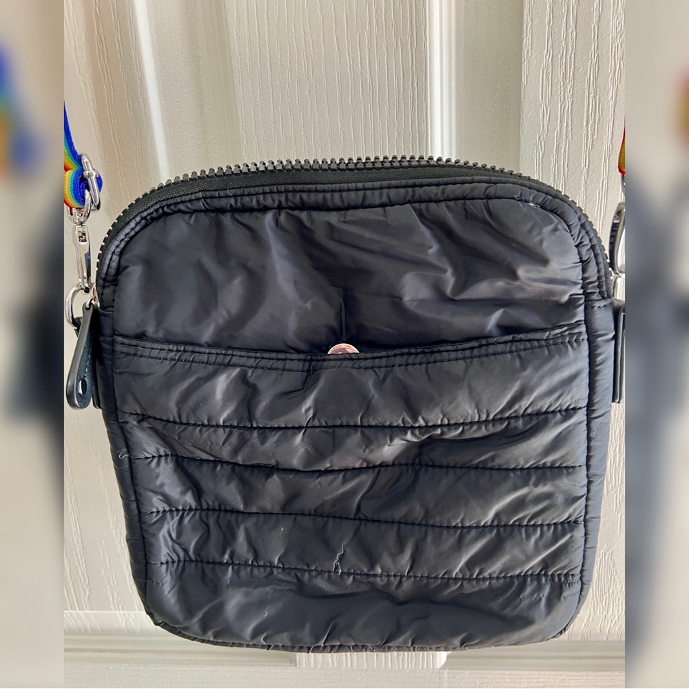 Sondra Roberts Squared black puffer crossbody bag with rainbow straps - Picture 9 of 16